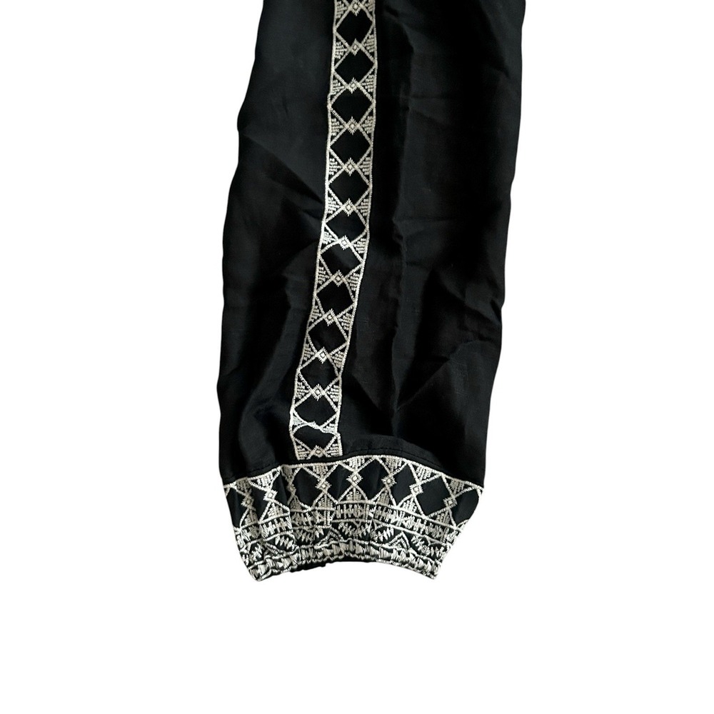 NEW Zara Midi Dress Black Embroidered Linen Blend Tiered Long Sleeve 2XL Boho - Picture 11 of 14